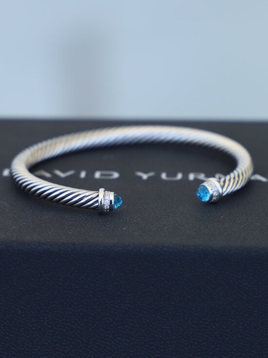 David Yurman Jewelry - David Yurman Women's 5mm Sterling Silver Blue Topaz Diamonds Bracelet size Small